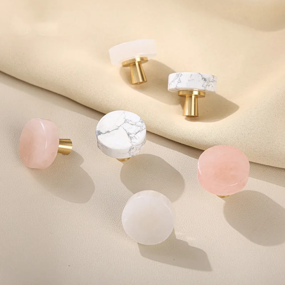 Marble Cabinet Knob White Stone Brass Drawer Pull 3