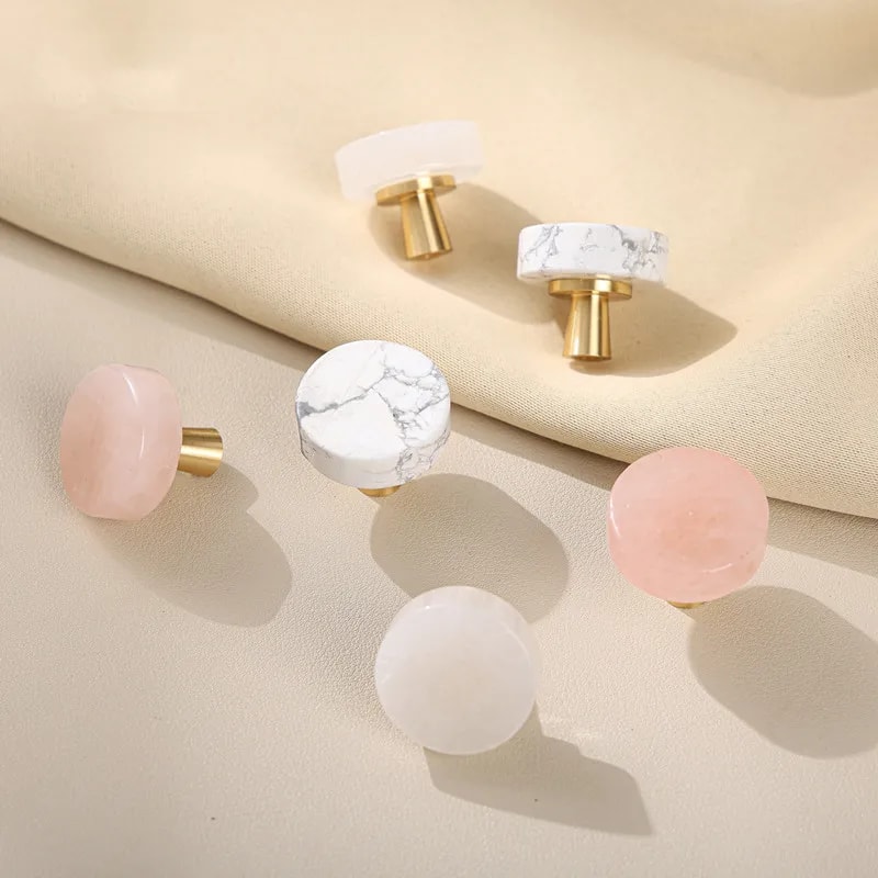 Marble Cabinet Knob White Stone Brass Drawer Pull 3