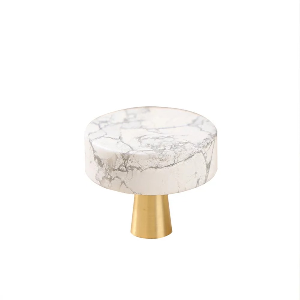 Marble Cabinet Knob White Stone Brass Drawer Pull 4