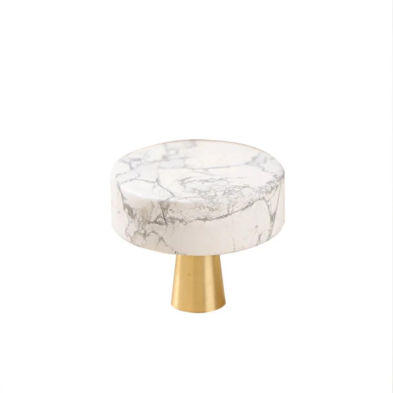Marble Cabinet Knob White Stone Brass Drawer Pull 4