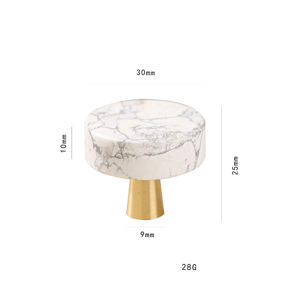 Marble Cabinet Knob White Stone Brass Drawer Pull 5