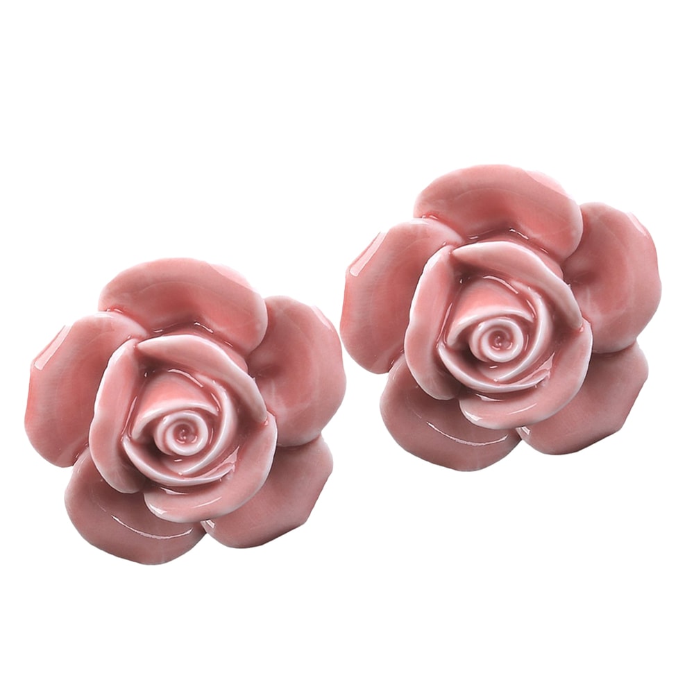 Pink Rose Ceramic Cabinet Knobs Set with Gold Accent