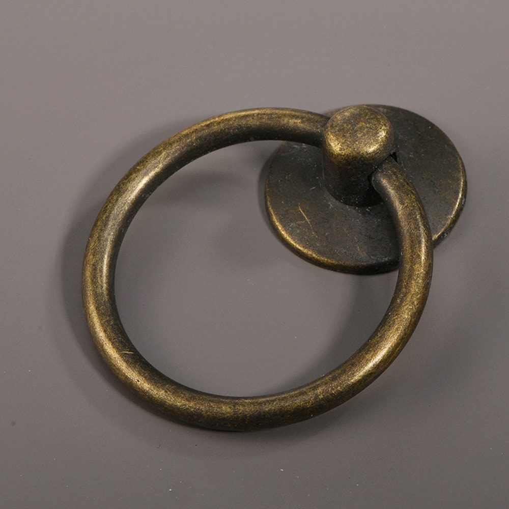 Vintage Ring Pull Cabinet Drawer Knobs Set Antique Brass Jewelry Box Handles 4