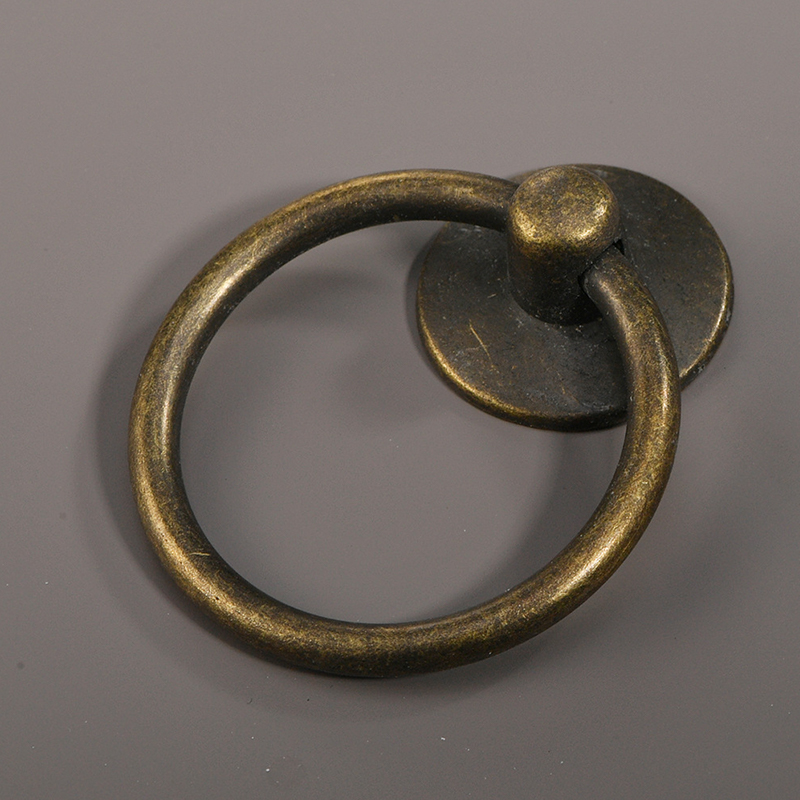 Vintage Ring Pull Cabinet Drawer Knobs Set Antique Brass Jewelry Box Handles 4