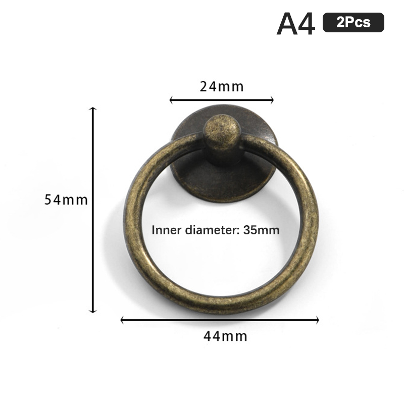Vintage Ring Pull Cabinet Drawer Knobs Set Antique Brass Jewelry Box Handles 5