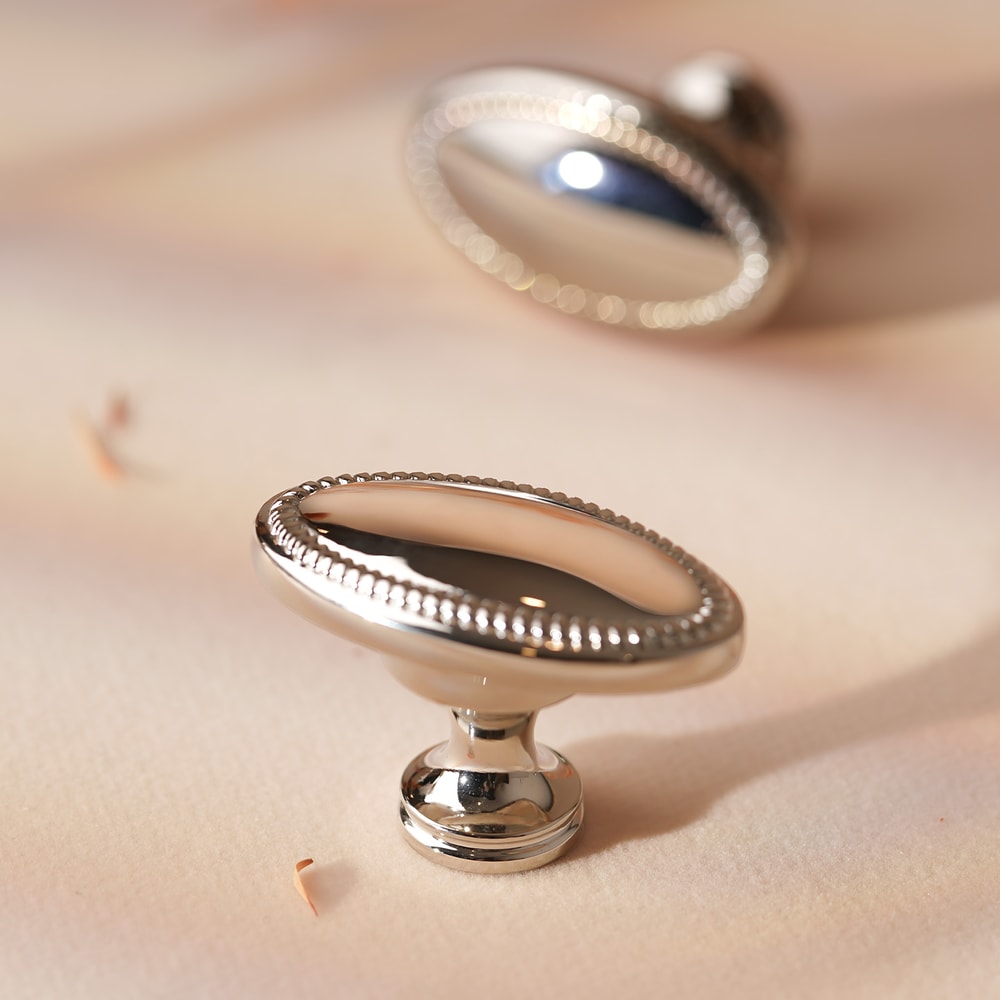 Bright Nickel Oval Brass Cabinet Knob with Beaded Edge