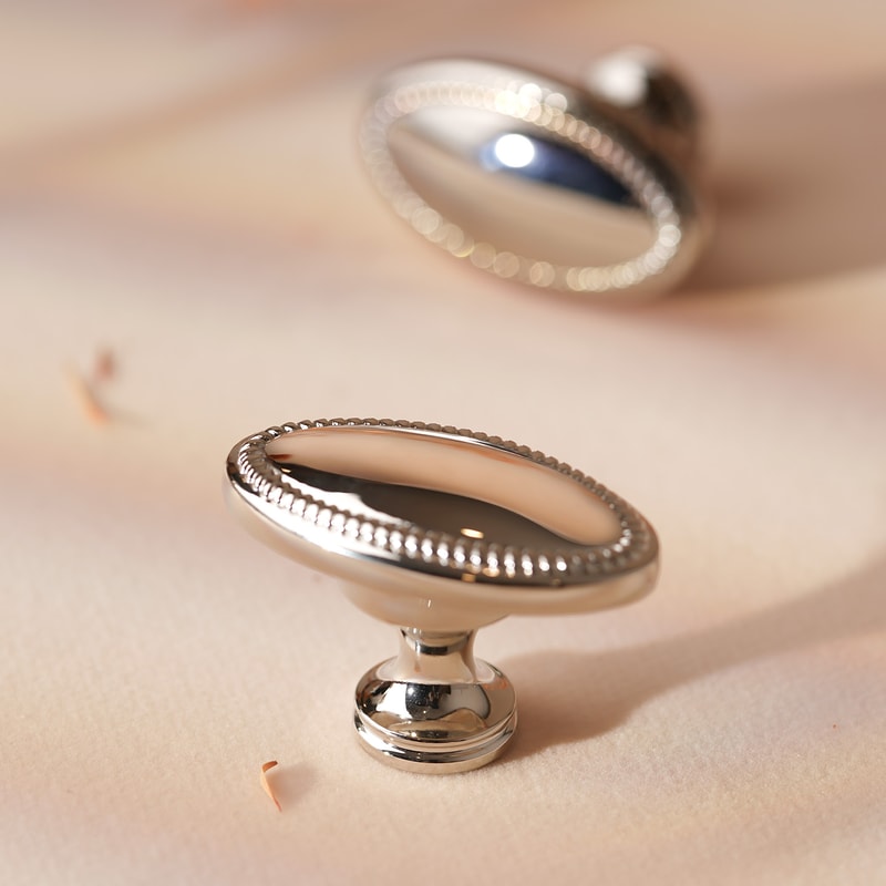 Bright Nickel Oval Brass Cabinet Knob with Beaded Edge
