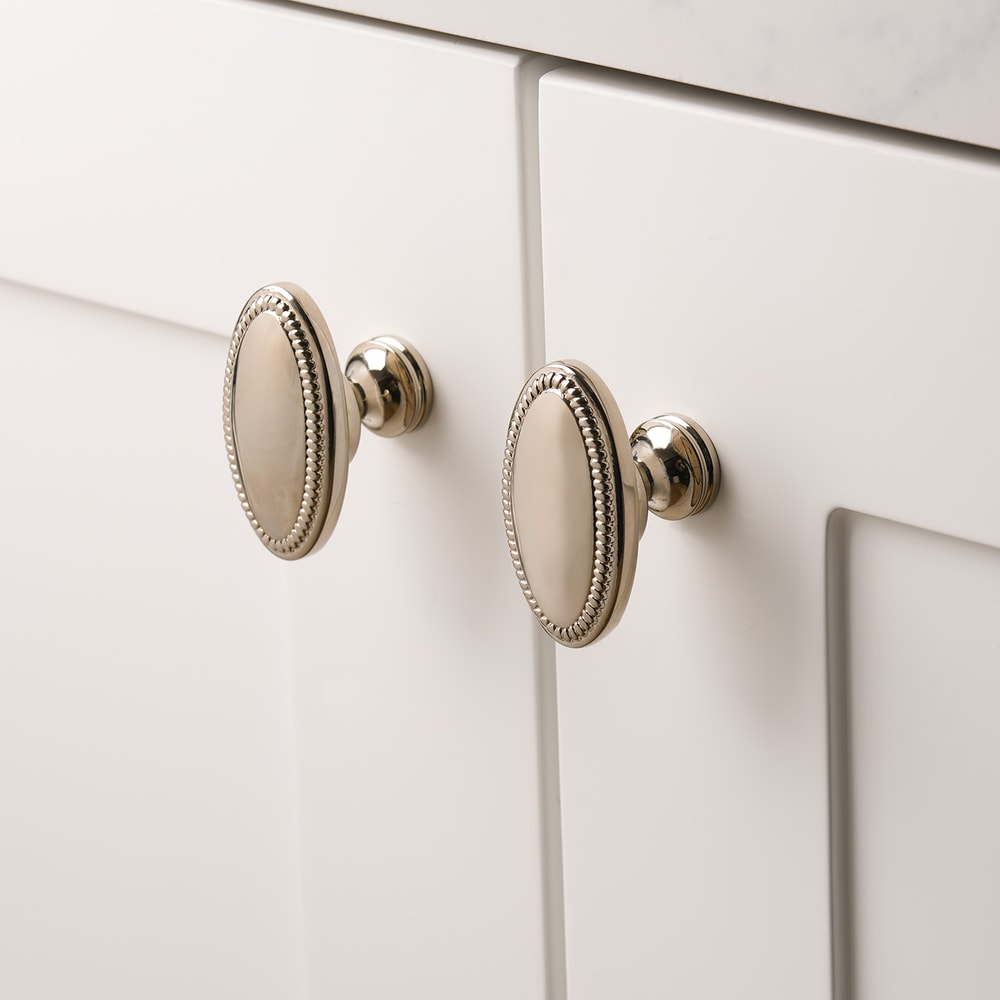 Bright Nickel Oval Brass Cabinet Knob with Beaded Edge