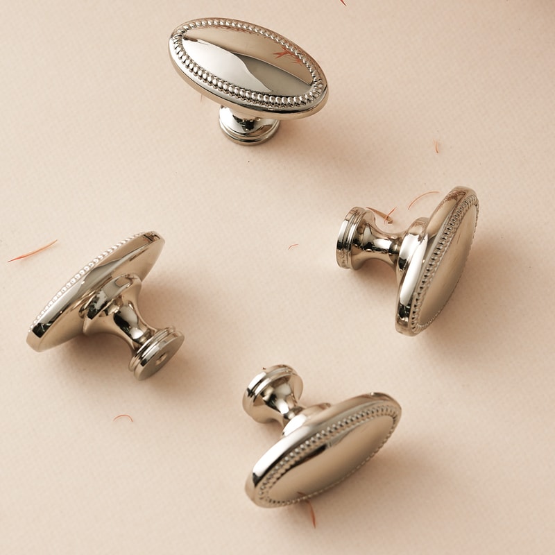 Bright Nickel Oval Brass Cabinet Knob with Beaded Edge