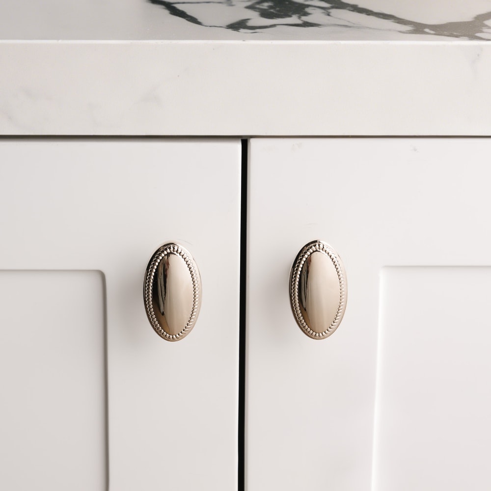 Bright Nickel Oval Brass Cabinet Knob with Beaded Edge