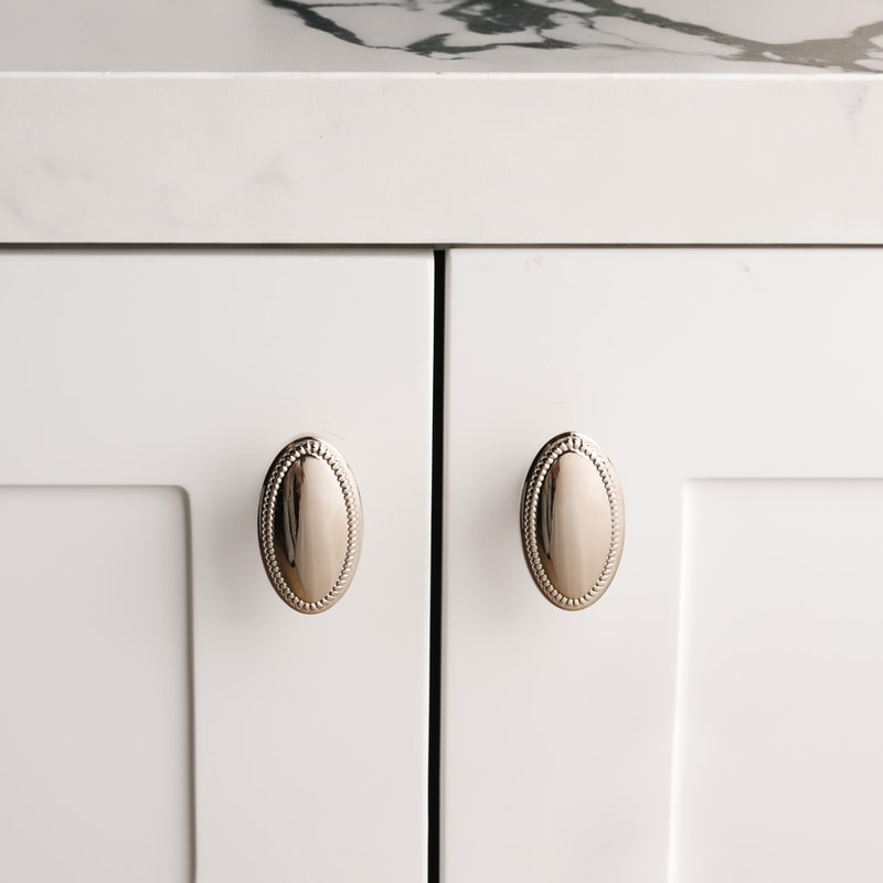 Bright Nickel Oval Brass Cabinet Knob with Beaded Edge