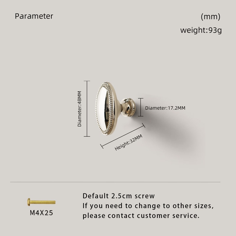 Bright Nickel Oval Brass Cabinet Knob with Beaded Edge