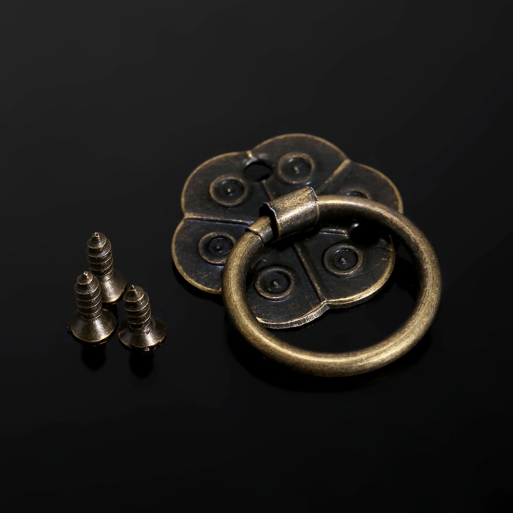 Antique Brass Drawer Ring Pull Set with Screws for Cabinets Dressers and Wooden Boxes