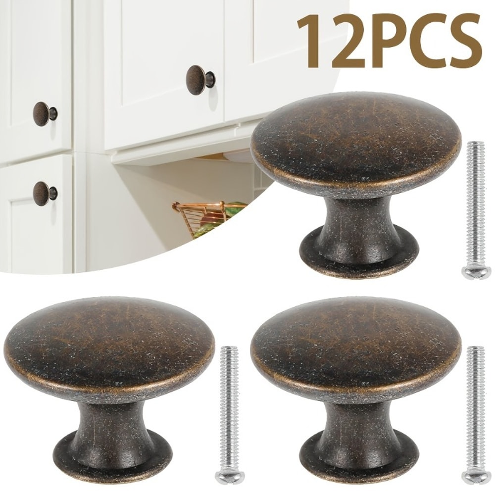 Antique Bronze Cabinet Knobs Zinc Alloy Round Drawer Pulls With Screws 0
