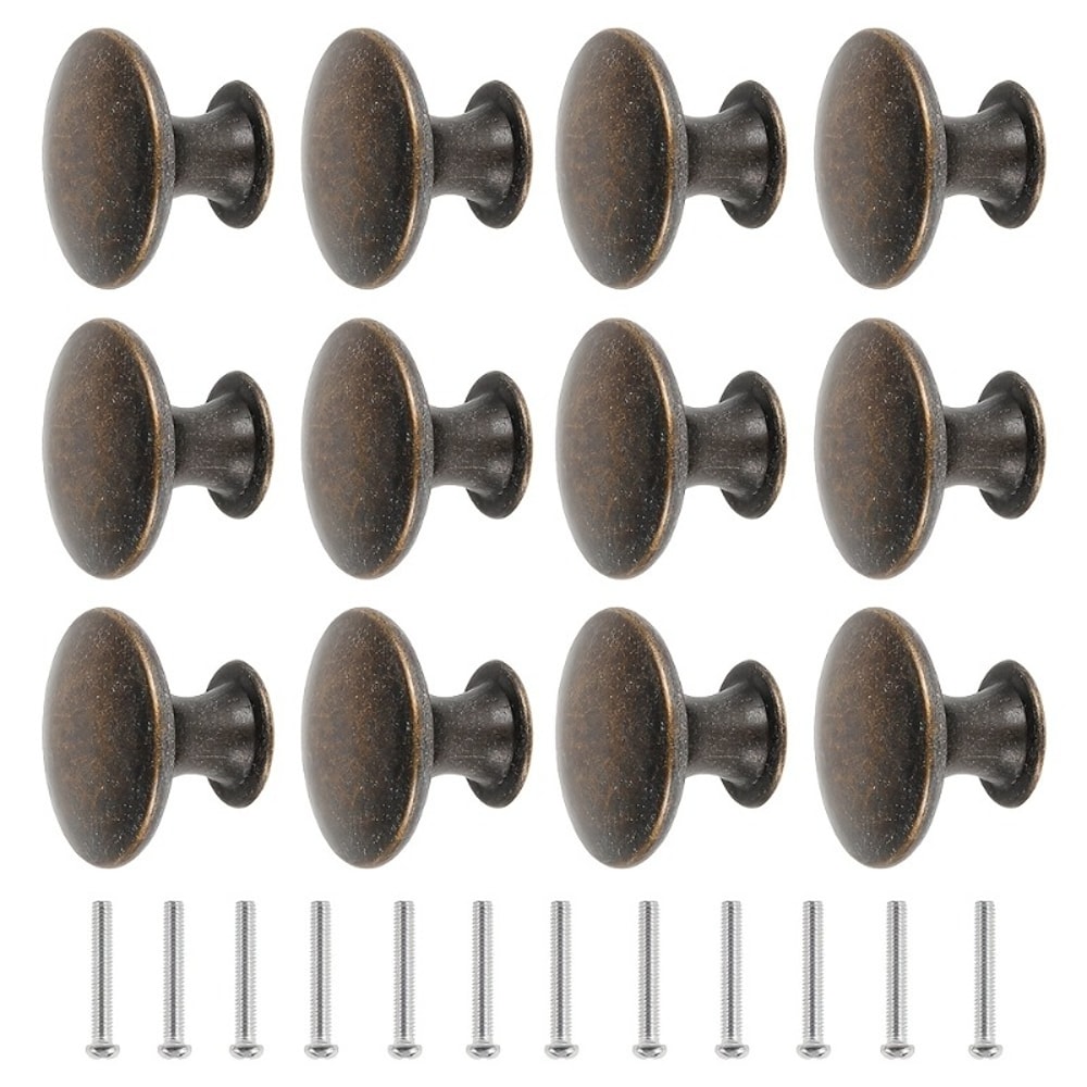 Antique Bronze Cabinet Knobs Zinc Alloy Round Drawer Pulls With Screws 1