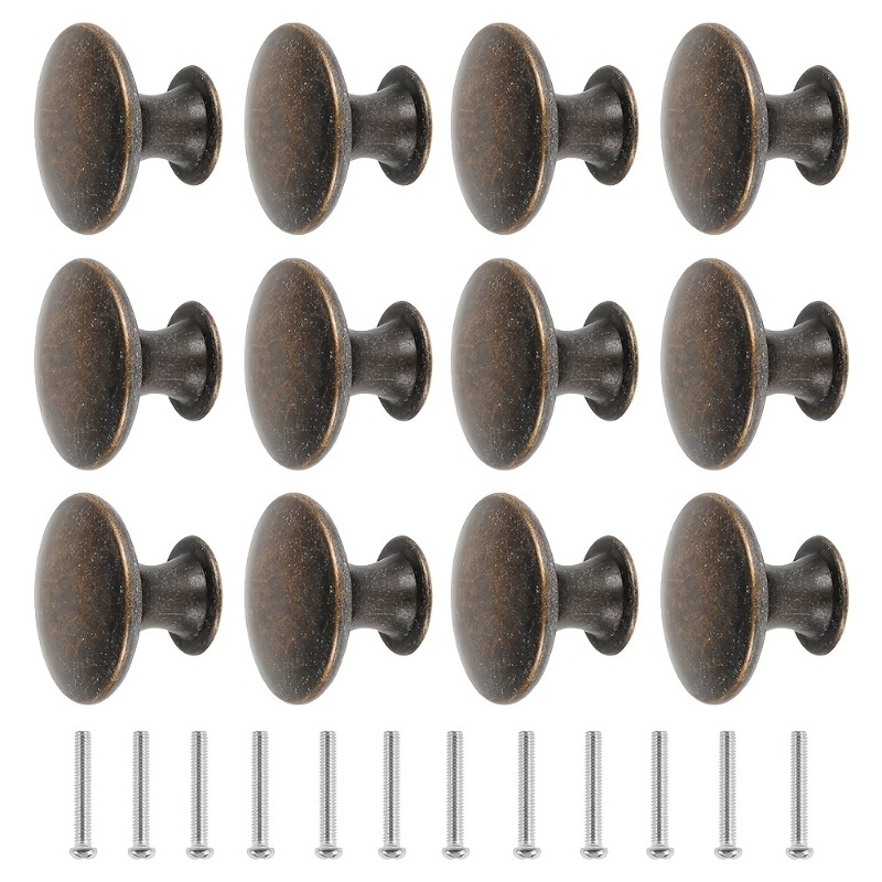Antique Bronze Cabinet Knobs Zinc Alloy Round Drawer Pulls With Screws 1