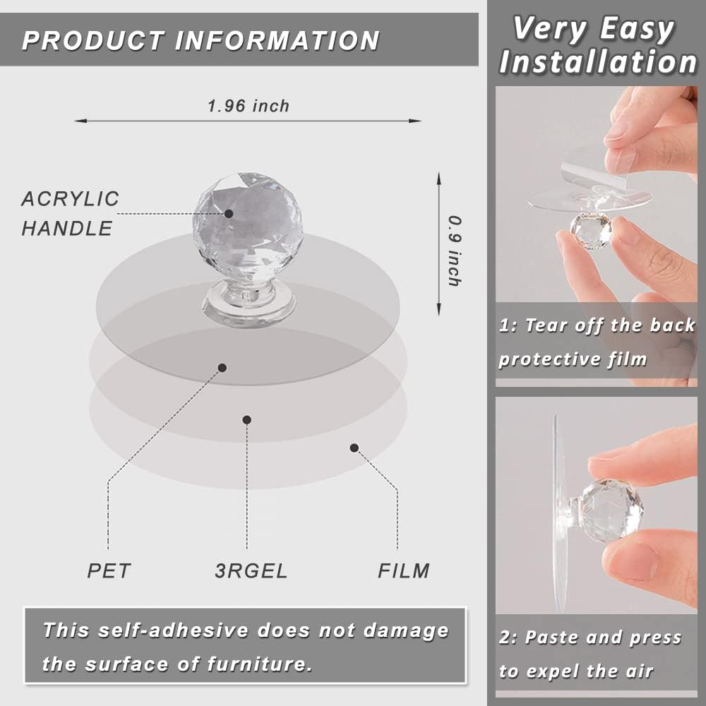 Crystal Clear Self Adhesive Cabinet Knobs For Drawers Closets And Glass Doors 2