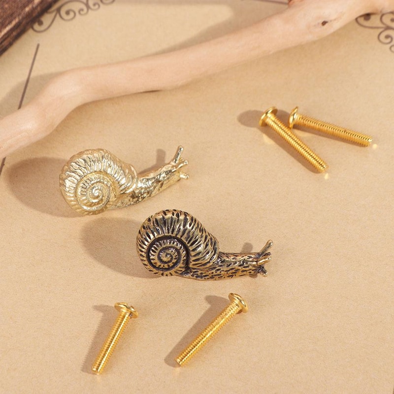 Vintage Brass Snail Cabinet Knob Gold Animal Drawer Pull