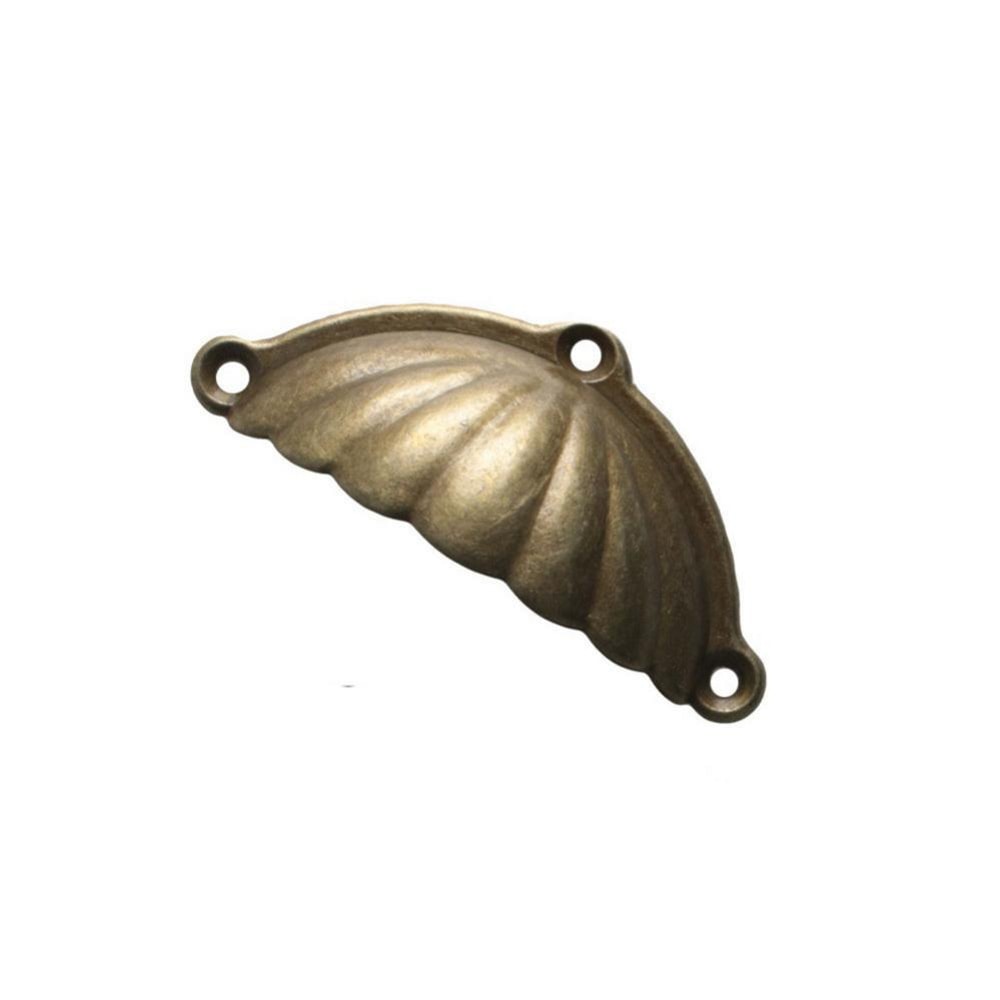 Vintage Shell Cabinet Cup Pull Antique Brass Drawer Handle