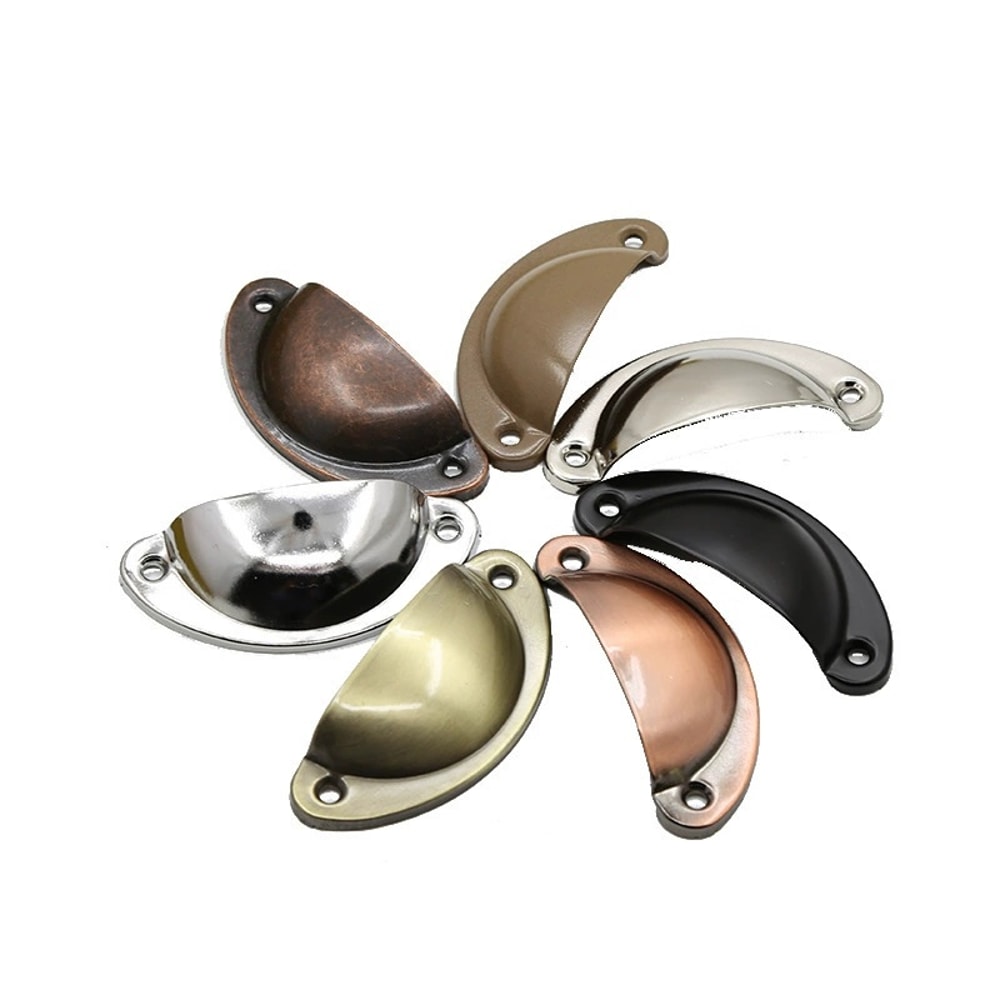 Vintage Antique Brass Cabinet Pulls Retro Shell Cup Drawer Handles 4