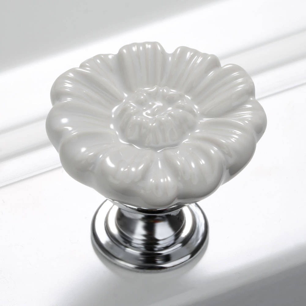 Vintage White Ceramic Cabinet Knob Flower Drawer Pull for Kitchen Cabinets and Dressers