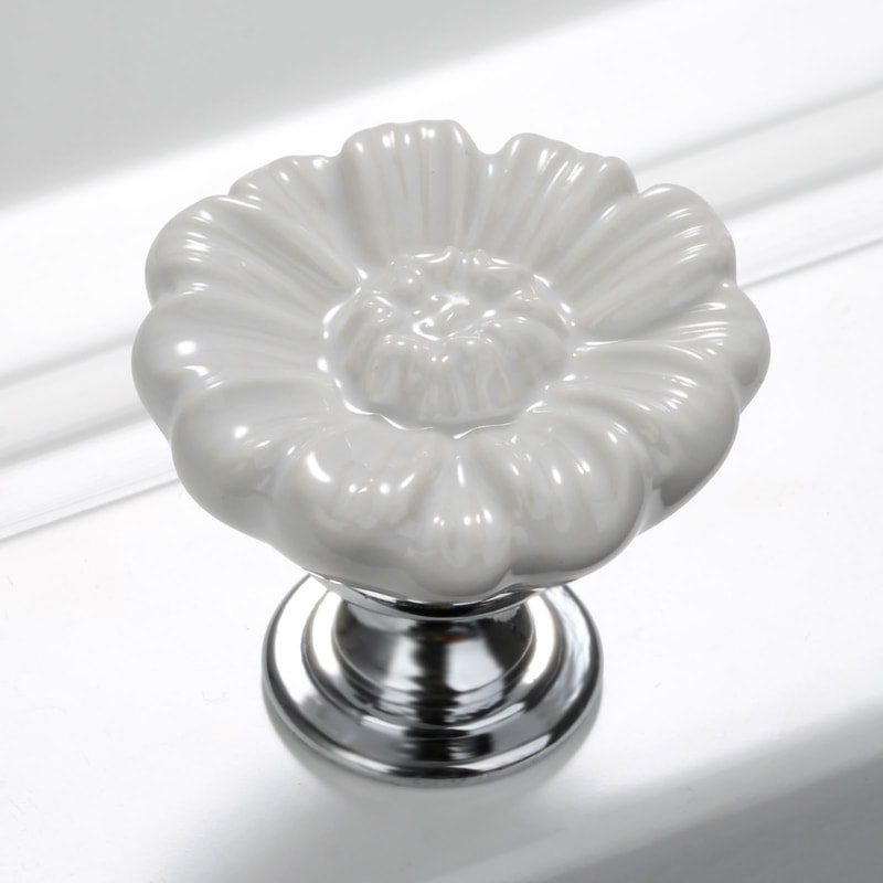 Vintage White Ceramic Cabinet Knob Flower Drawer Pull for Kitchen Cabinets and Dressers