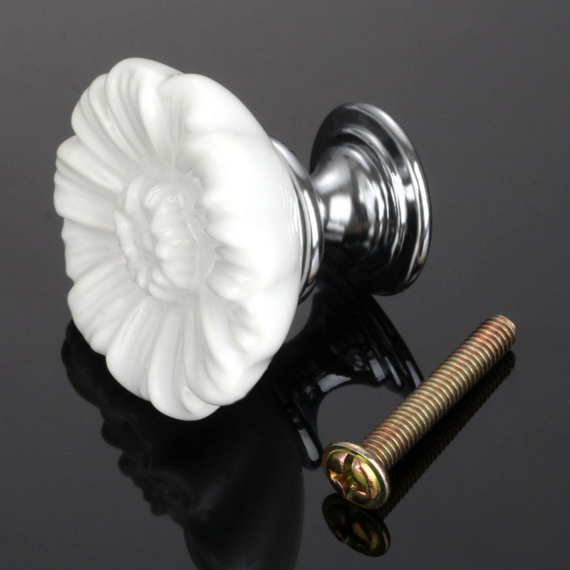 Vintage White Ceramic Cabinet Knob Flower Drawer Pull for Kitchen Cabinets and Dressers
