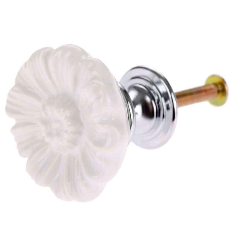Vintage White Ceramic Cabinet Knob Flower Drawer Pull for Kitchen Cabinets and Dressers
