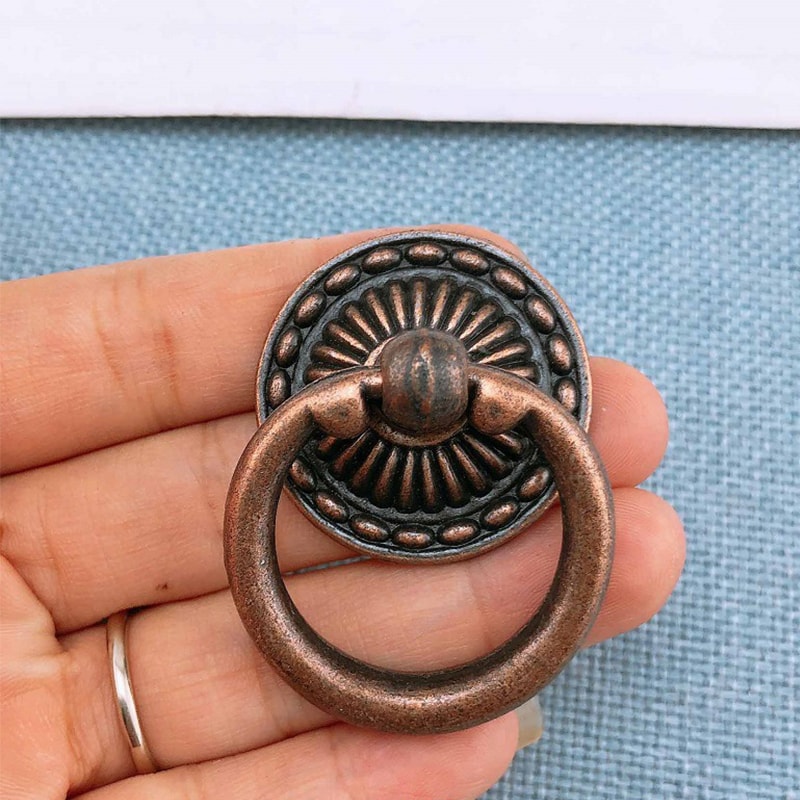 Vintage Ring Pull Cabinet Handle Antique Zinc Alloy Dresser Drawer Knob 5