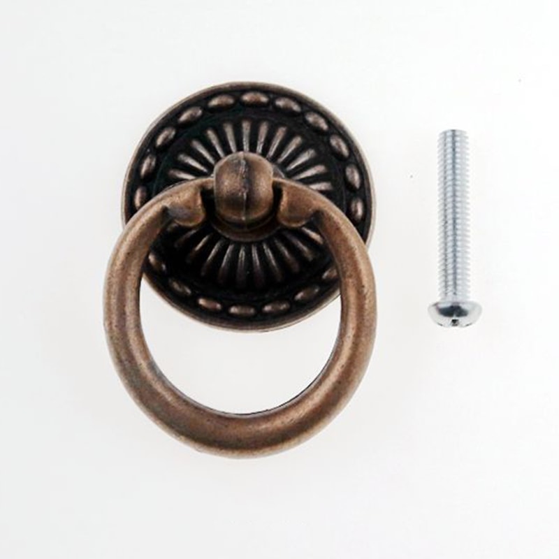 Vintage Ring Pull Cabinet Handle Antique Zinc Alloy Dresser Drawer Knob 7