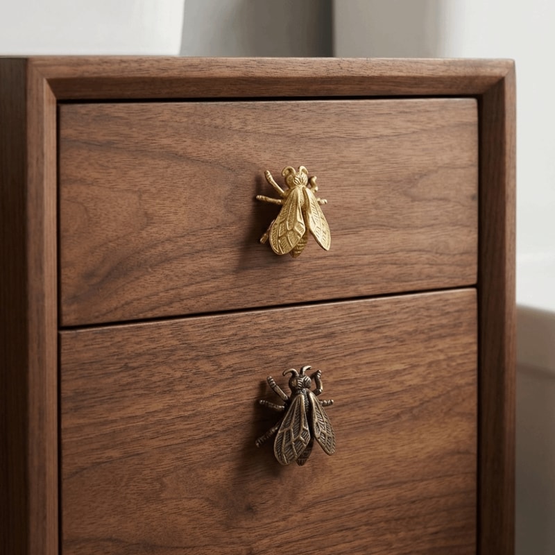 Vintage Bee Brass Cabinet Knob Antique Gold Single Hole Drawer Pull