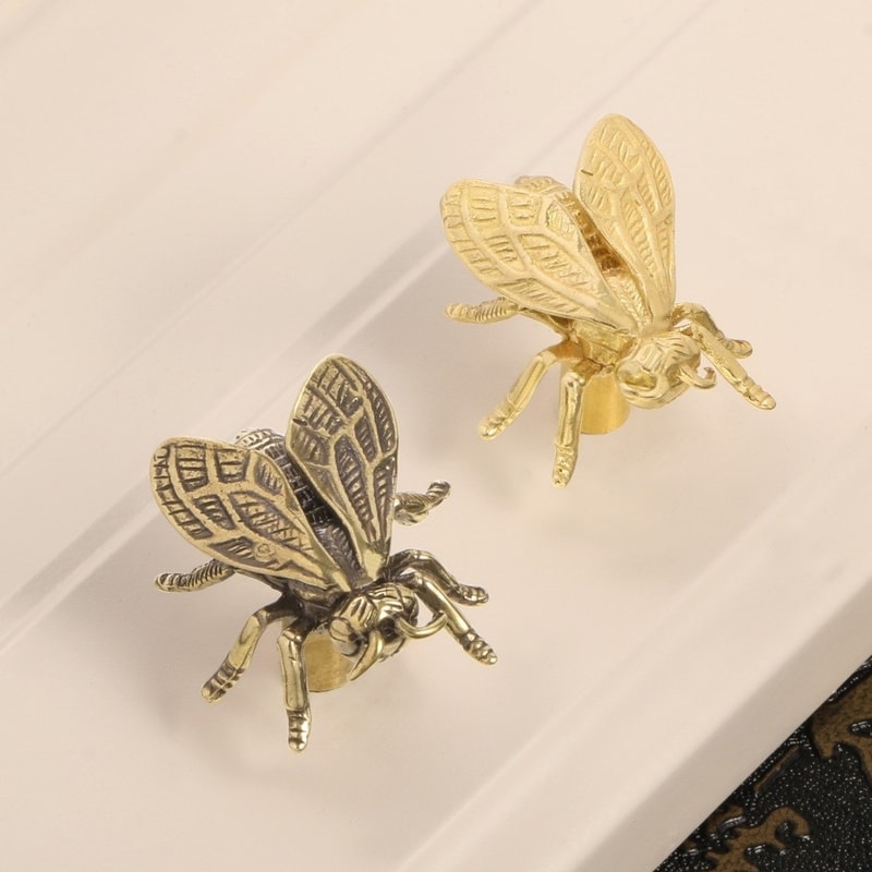 Vintage Bee Brass Cabinet Knob Antique Gold Single Hole Drawer Pull