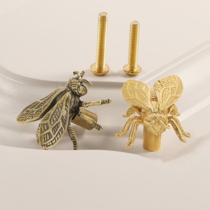 Vintage Bee Brass Cabinet Knob Antique Gold Single Hole Drawer Pull