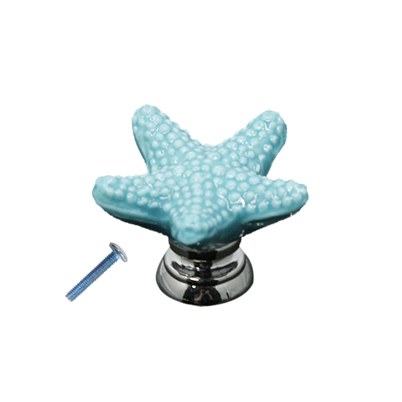 Blue Starfish Ceramic Drawer Knob Coastal Cabinet Hardware Pull 1
