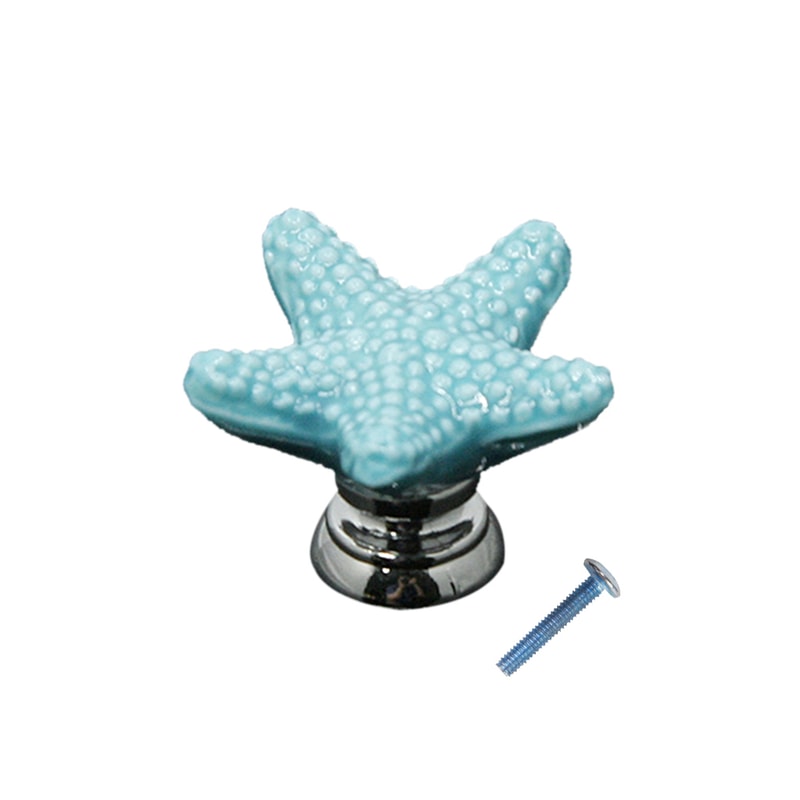 Blue Starfish Ceramic Drawer Knob Coastal Cabinet Hardware Pull 2