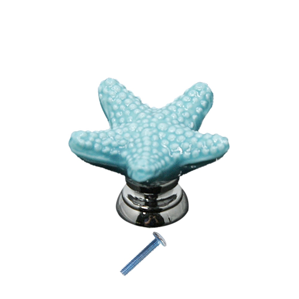 Blue Starfish Ceramic Drawer Knob Coastal Cabinet Hardware Pull 3