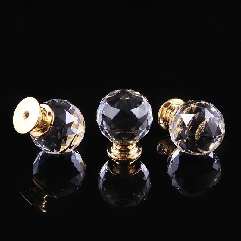 Golden Crystal Cabinet Knobs Set Luxury Glass Drawer Handles For Kitchen Furniture 5