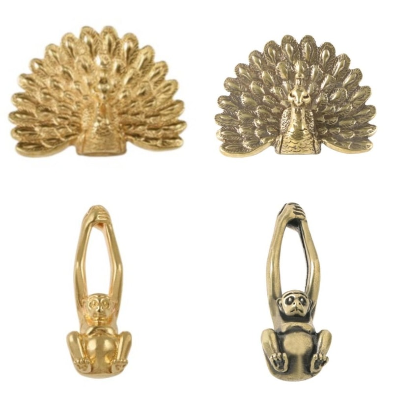 Gold Peacock Brass Cabinet Knob Vintage Drawer Pull 0