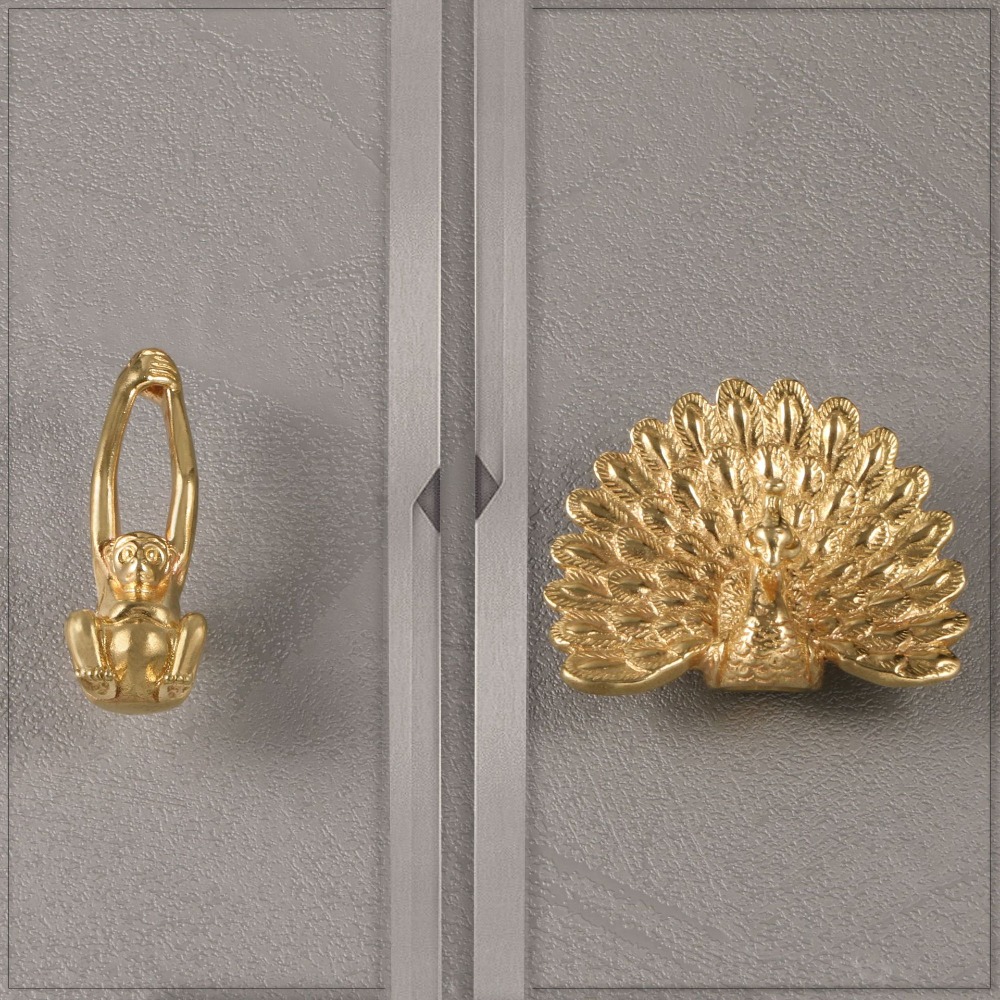 Gold Peacock Brass Cabinet Knob Vintage Drawer Pull 1