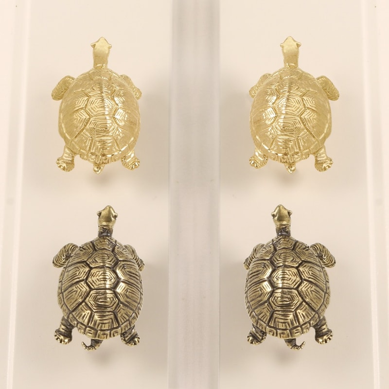 Vintage Turtle Cabinet Knob Brass Gold Drawer Pull