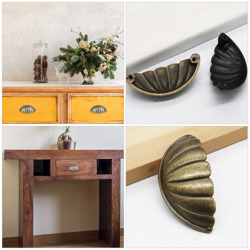 Vintage Shell Drawer Pulls Set Zinc Alloy Cabinet Handles