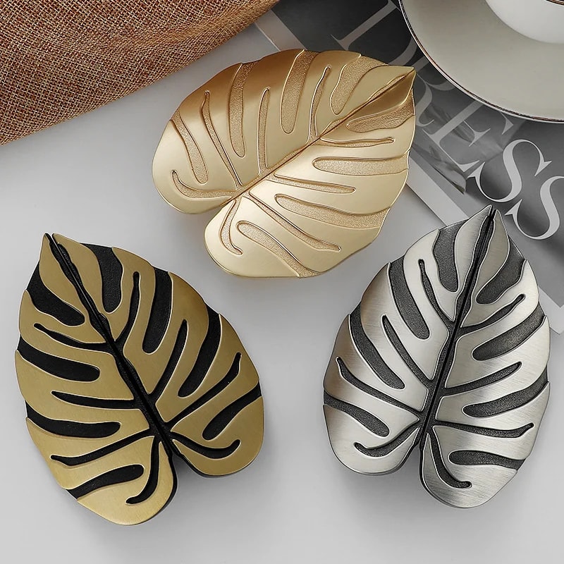 Leaf Handle Black Gold Leaves Creative Cabinet Handles Elegant Wardrobe Door Drawer Knobs For Luxu 0