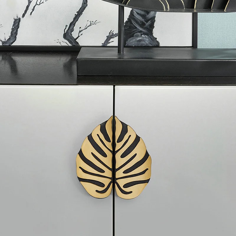 Leaf Handle Black Gold Leaves Creative Cabinet Handles Elegant Wardrobe Door Drawer Knobs For Luxu 2