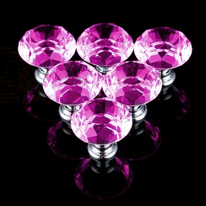 Pink Acrylic Crystal Drawer Pull Handles Diamond Shaped Cabinet Knobs for Furniture