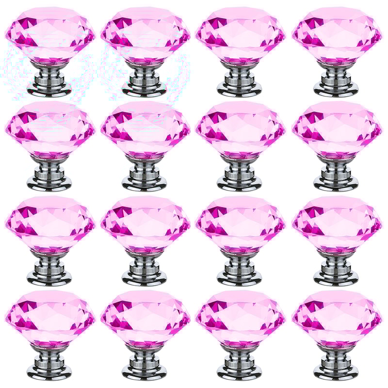 Pink Acrylic Crystal Drawer Pull Handles Diamond Shaped Cabinet Knobs for Furniture