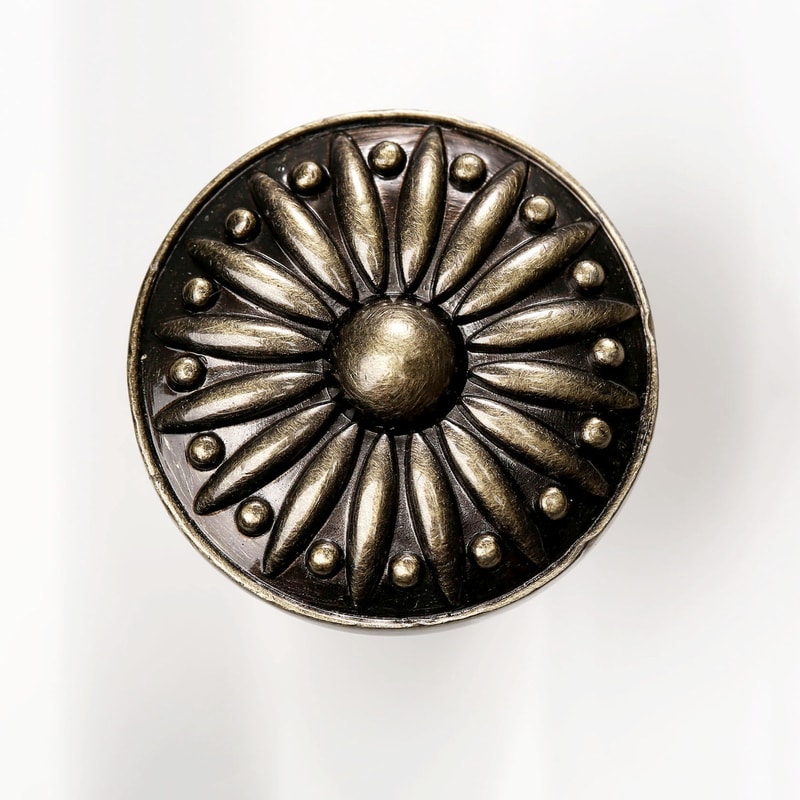 Vintage Cabinet Knob with Flower Embossed Design Round Handle Pulls for Dresser, Cupboard, and Drawer