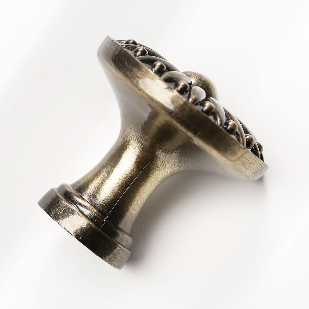 Vintage Cabinet Knob with Flower Embossed Design Round Handle Pulls for Dresser, Cupboard, and Drawer