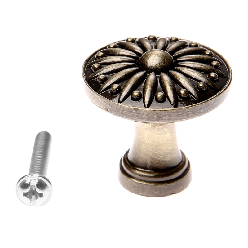 Vintage Cabinet Knob with Flower Embossed Design Round Handle Pulls for Dresser, Cupboard, and Drawer