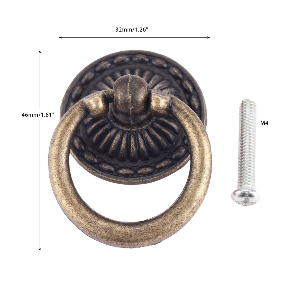 Vintage Antique Bronze Wooden Box Ring Knob Decorative Cabinet Handles with Screw, Perfect for Doors & Furniture