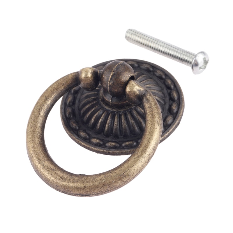 Vintage Antique Bronze Wooden Box Ring Knob Decorative Cabinet Handles with Screw, Perfect for Doors & Furniture